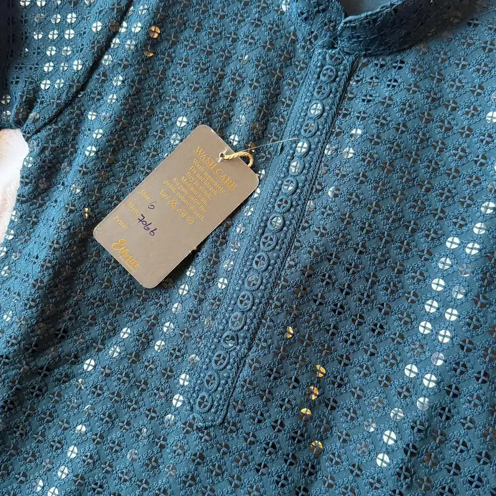 Buy Boys Dark Green Sequinned Chikankari Kurta Set Kurta Pajama for Boys, - Picture 5 of 8